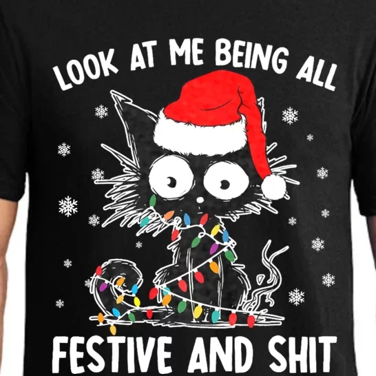 Funny Look At Me Being All Festive And Shits Cat Christmas Pajama Set