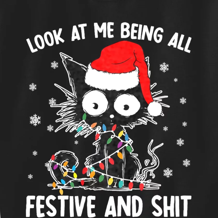 Funny Look At Me Being All Festive And Shits Cat Christmas Kids Sweatshirt