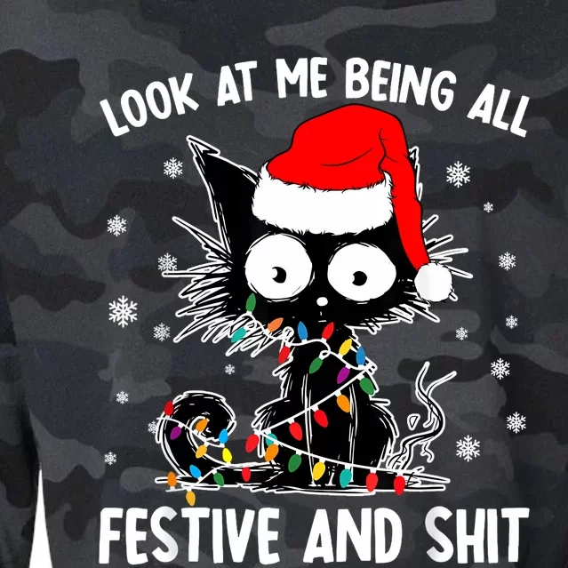 Funny Look At Me Being All Festive And Shits Cat Christmas Cropped Pullover Crew