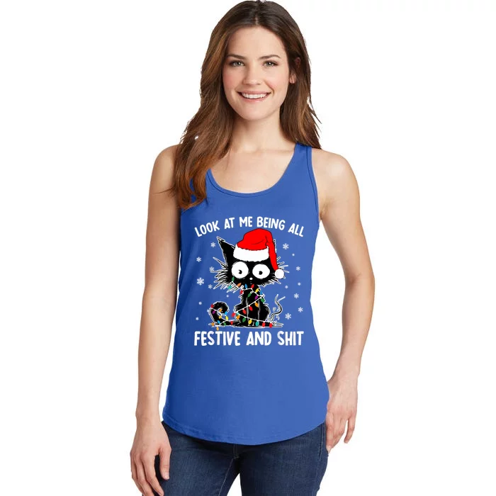 Funny Look At Me Being All Festive And Shits Cat Christmas Ladies Essential Tank