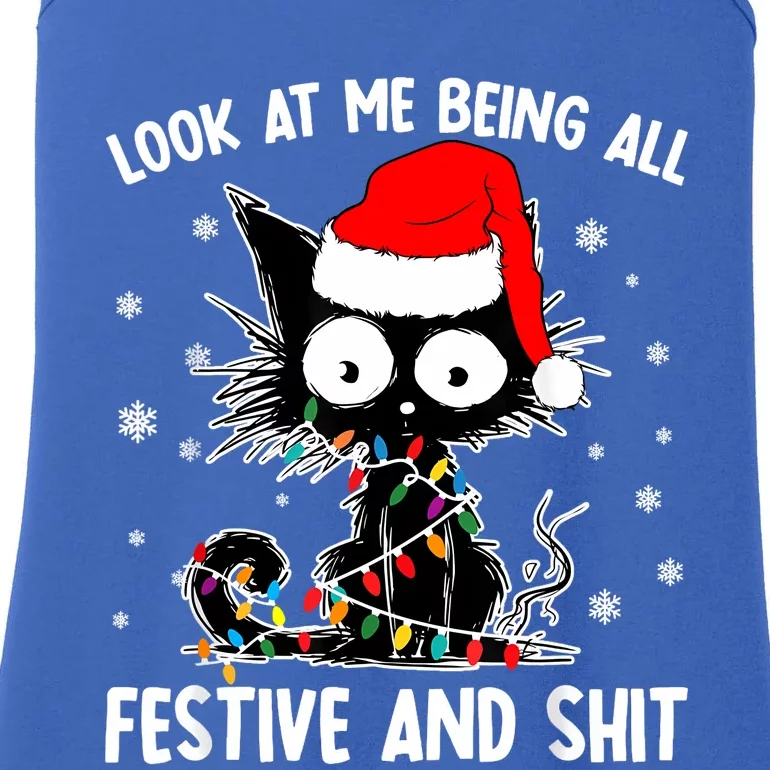 Funny Look At Me Being All Festive And Shits Cat Christmas Ladies Essential Tank