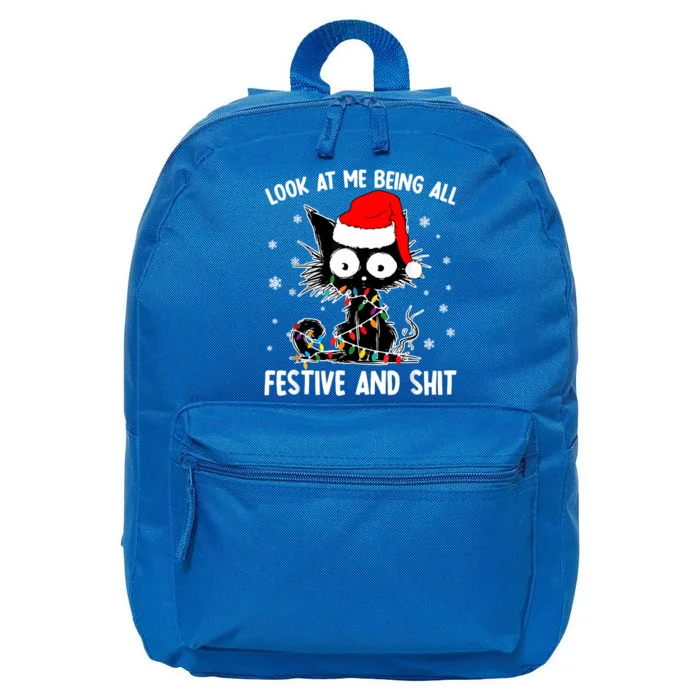 Funny Look At Me Being All Festive And Shits Cat Christmas 16 in Basic Backpack