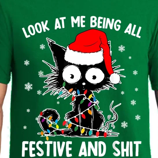 Funny Look At Me Being All Festive And Shits Cat Christmas Pajama Set