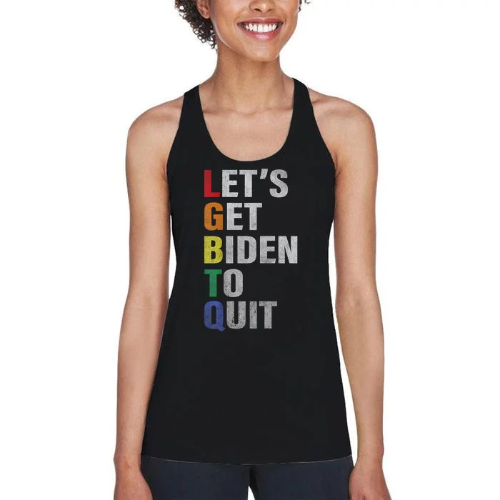 Funny LGBTQ Anti Biden Lets Get Biden To Quite Women's Racerback Tank