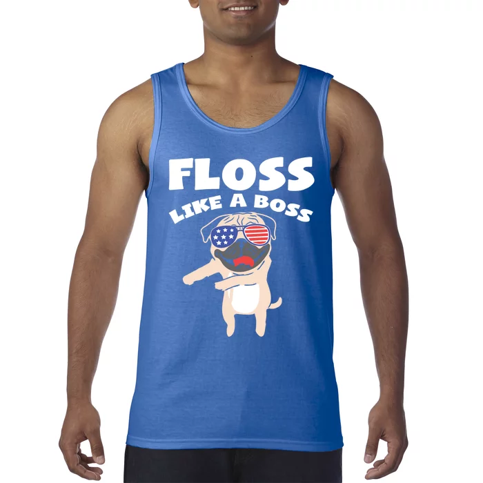 Floss Like A Boss Pug Dog Usa Dance 4th Of July Party Gift Tank Top