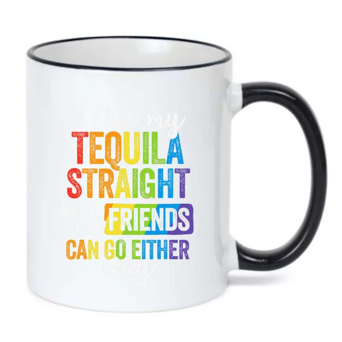 Funny Lgbt Ally Gift Tequila Straight Friends Go Either Way Black Color Changing Mug