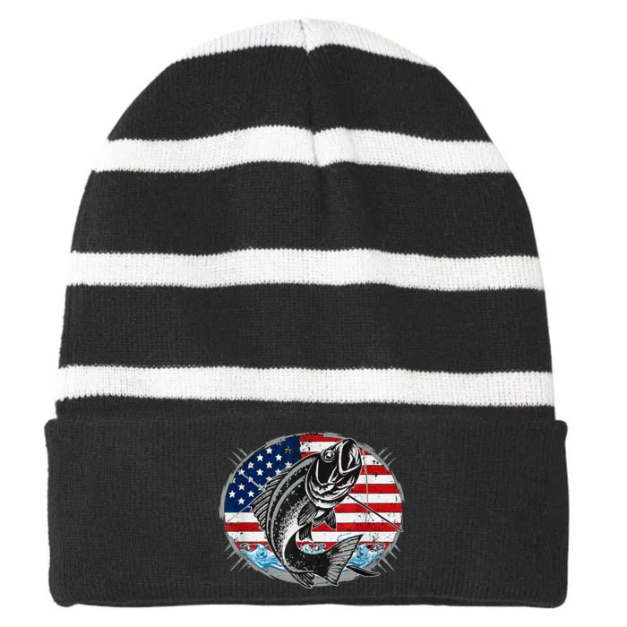 Fishing Lovers + American Flag Striped Beanie with Solid Band