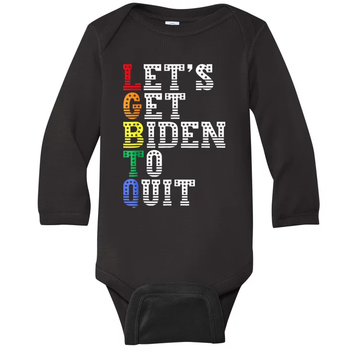 Funny LGBTQ Anti Biden Lets Get Biden To Quite Baby Long Sleeve Bodysuit