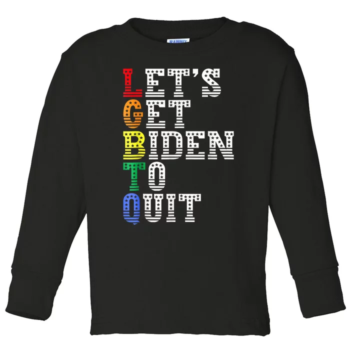 Funny LGBTQ Anti Biden Lets Get Biden To Quite Toddler Long Sleeve Shirt