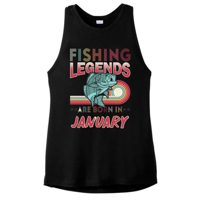 Fishing Legends Are Born In January Ladies Tri-Blend Wicking Tank