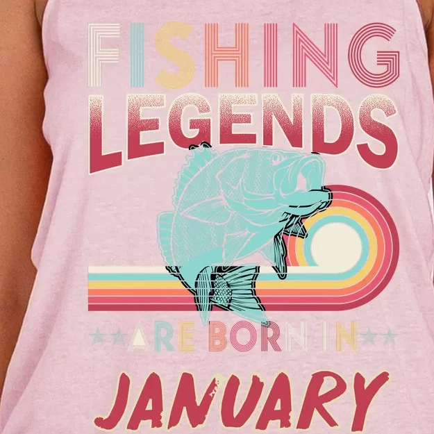 Fishing Legends Are Born In January Women's Knotted Racerback Tank