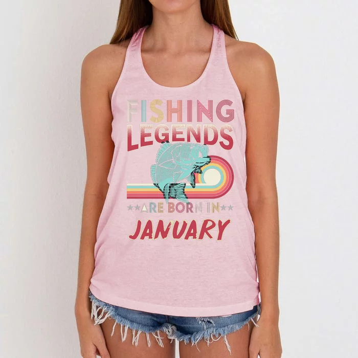 Fishing Legends Are Born In January Women's Knotted Racerback Tank