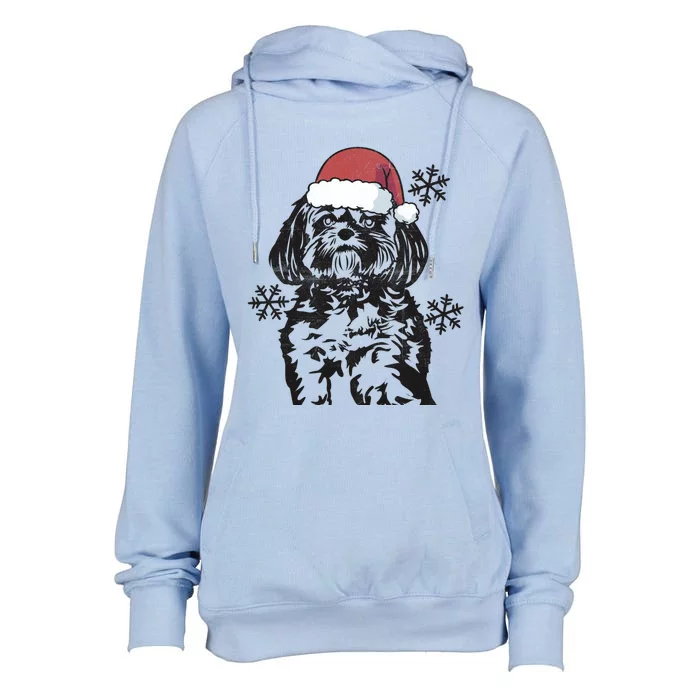 Funny Lhasa Apso Christmas Santa Hat Xmas Mom Dad Cool Gift Womens Funnel Neck Pullover Hood