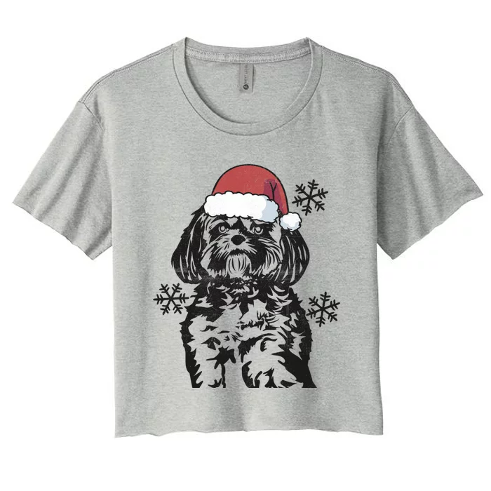 Funny Lhasa Apso Christmas Santa Hat Xmas Mom Dad Cool Gift Women's Crop Top Tee