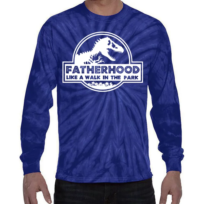 Fatherhood Like A Walk In The Park Dad Dinosaur Tie-Dye Long Sleeve Shirt