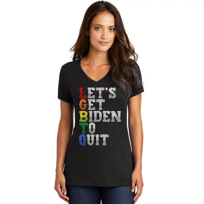 Funny LGBTQ Anti Biden Lets Get Biden To Quite Women's V-Neck T-Shirt