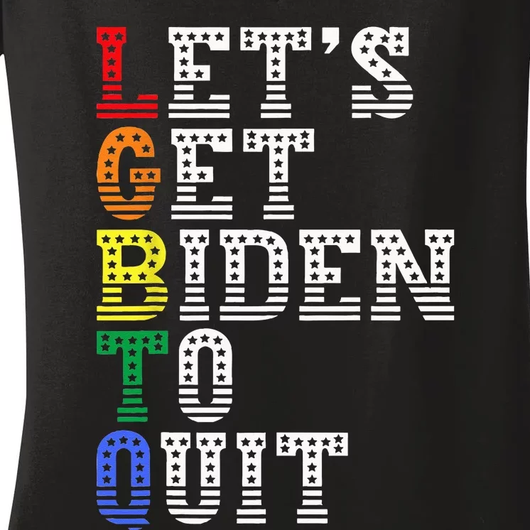 Funny LGBTQ Anti Biden Lets Get Biden To Quite Women's V-Neck T-Shirt