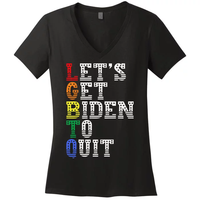 Funny LGBTQ Anti Biden Lets Get Biden To Quite Women's V-Neck T-Shirt