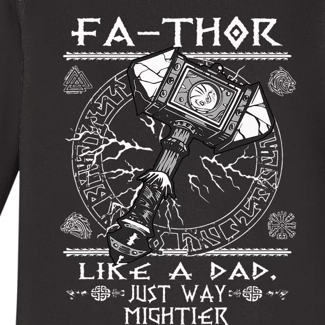 Fathor Like A Dad Just Way Mightier Fathers Day Viking Baby Long Sleeve Bodysuit