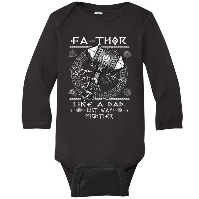 Fathor Like A Dad Just Way Mightier Fathers Day Viking Baby Long Sleeve Bodysuit