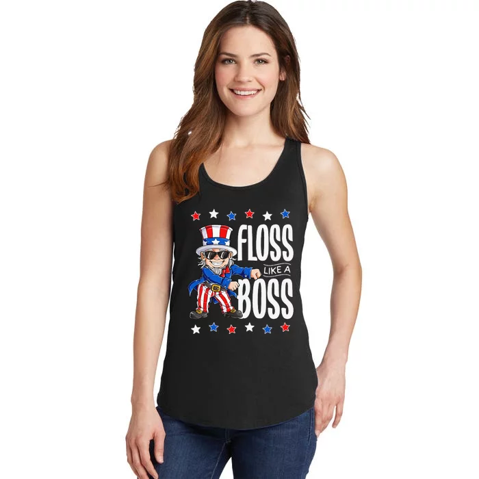 Floss Like a Boss 4th of July Uncle Sam Ladies Essential Tank