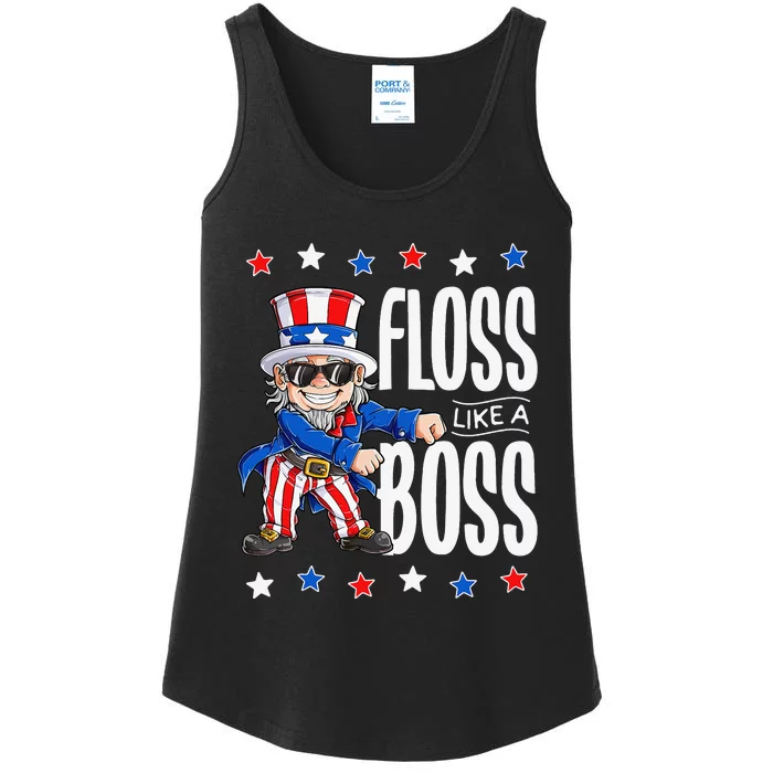 Floss Like a Boss 4th of July Uncle Sam Ladies Essential Tank