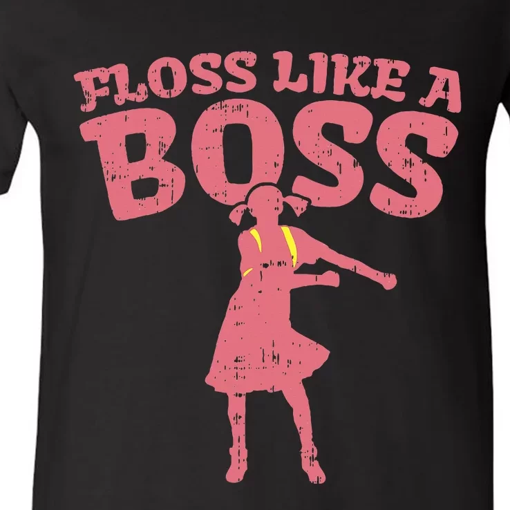 Floss Like A Boss Flossing Dance Girl Pink V-Neck T-Shirt