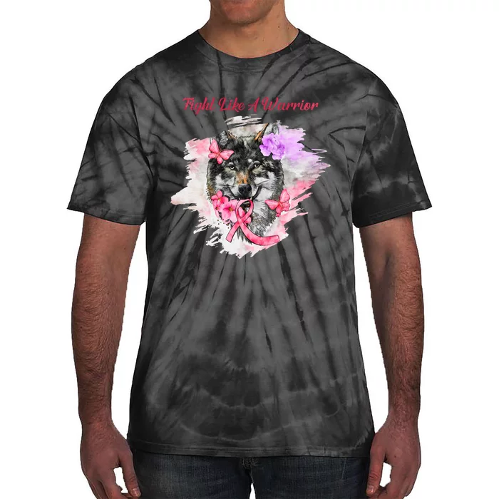 Fight Like A Warrior Wolf Pink Ribbon Breast Cancer Tie-Dye T-Shirt