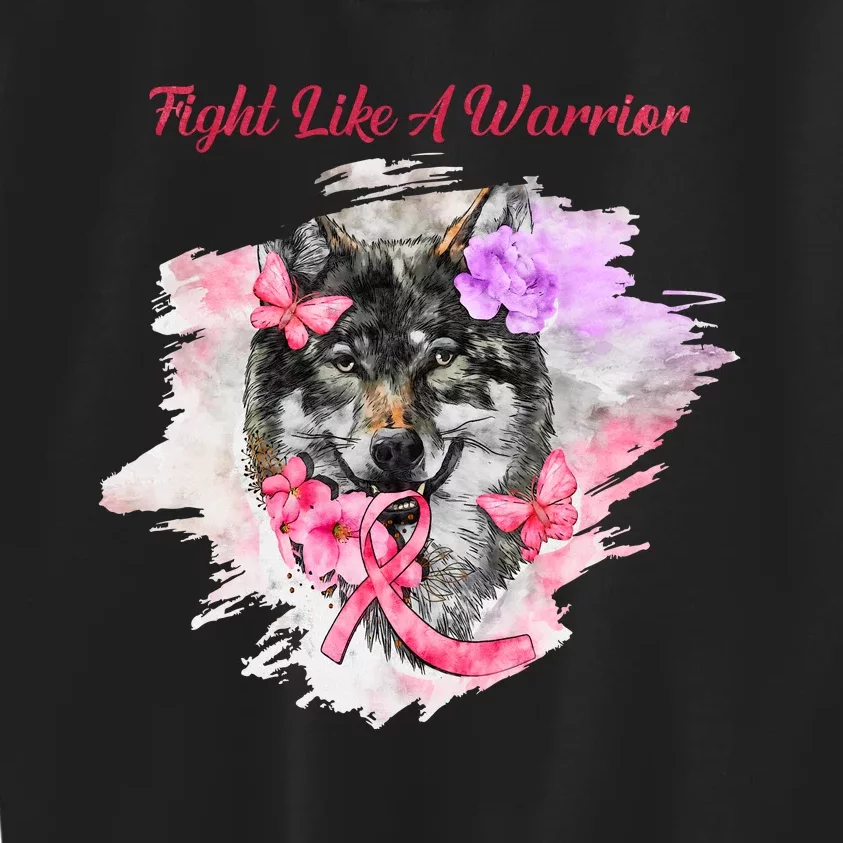 Fight Like A Warrior Wolf Pink Ribbon Breast Cancer Kids Sweatshirt