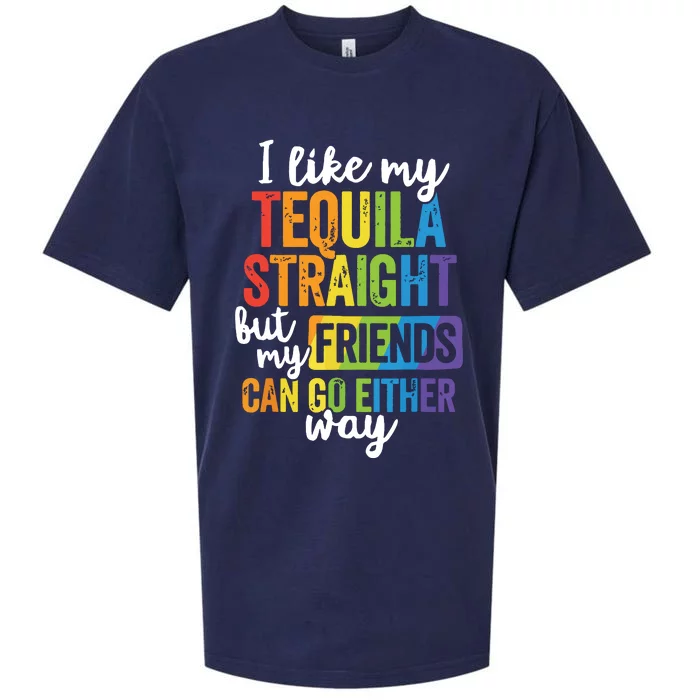 Funny Lgbt Ally Gift Tequila Straight Friends Go Either Way Sueded Cloud Jersey T-Shirt