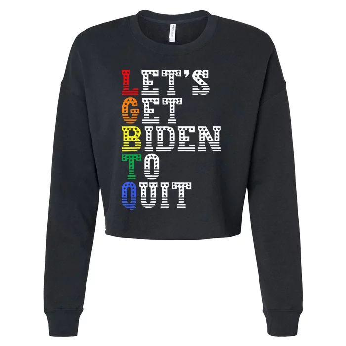 Funny LGBTQ Anti Biden Let's Get Biden To Quite Cropped Pullover Crew