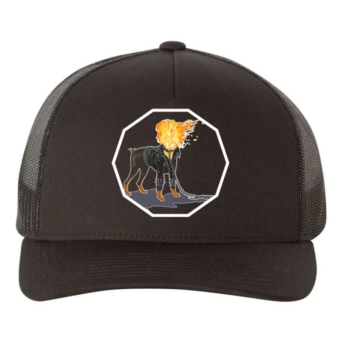 Flaming Ghost Dog On Fire Rider Doggo Yupoong Adult 5-Panel Trucker Hat