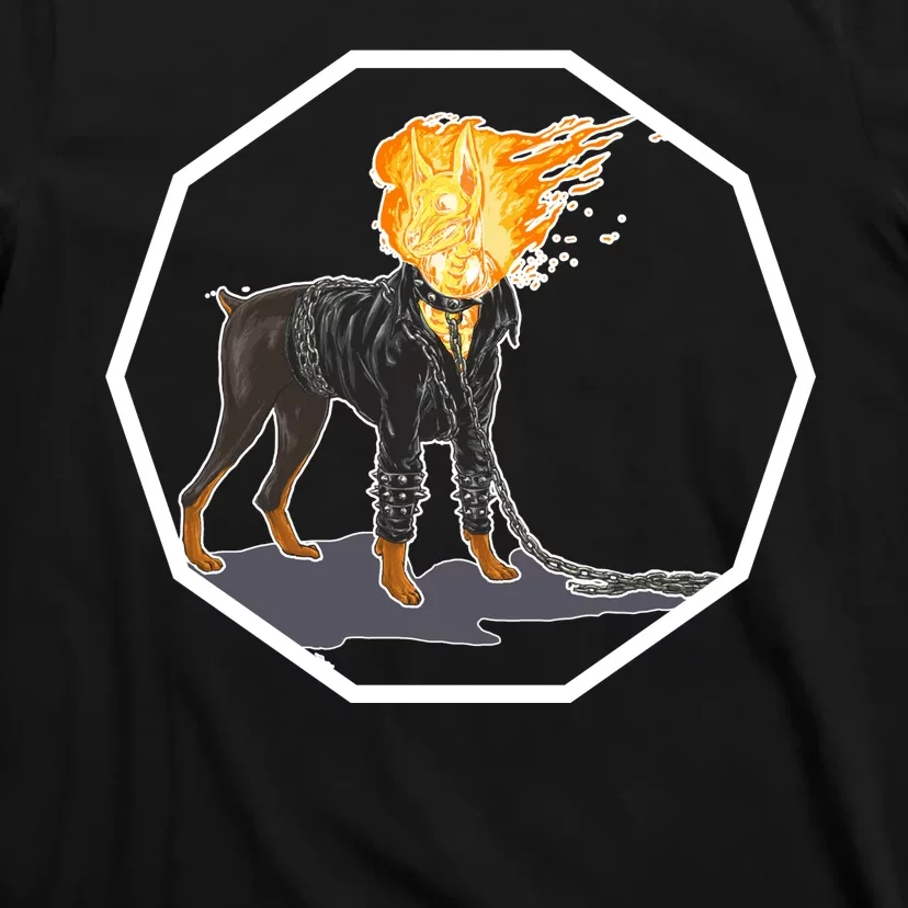 Flaming Ghost Dog On Fire Rider Doggo T-Shirt