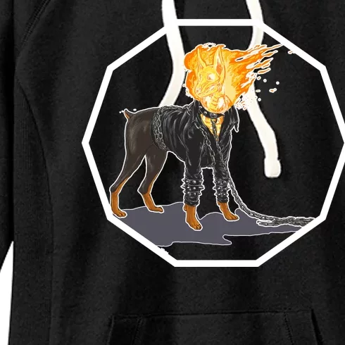 Flaming Ghost Dog On Fire Rider Doggo Women's Fleece Hoodie