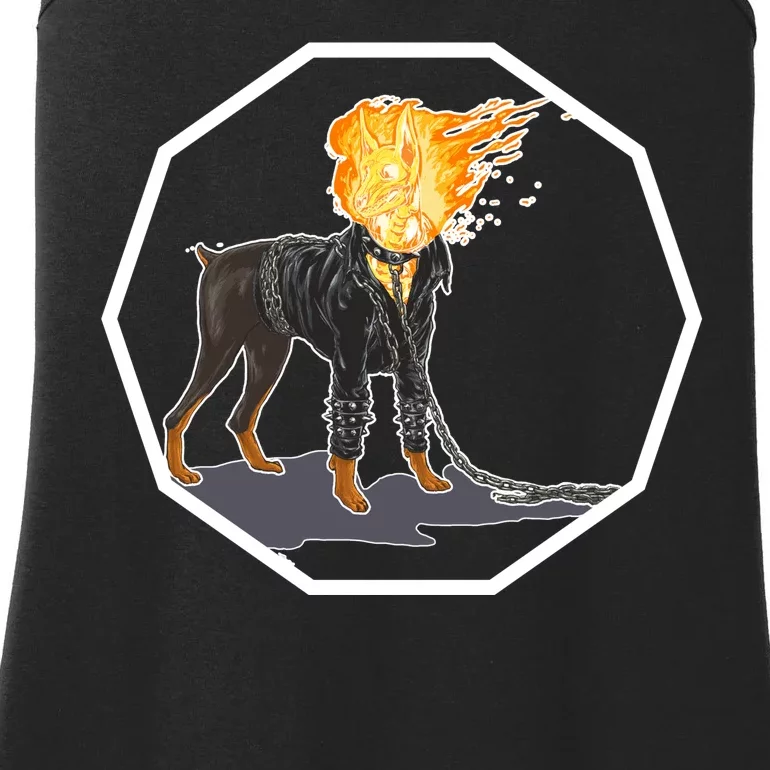 Flaming Ghost Dog On Fire Rider Doggo Ladies Essential Tank