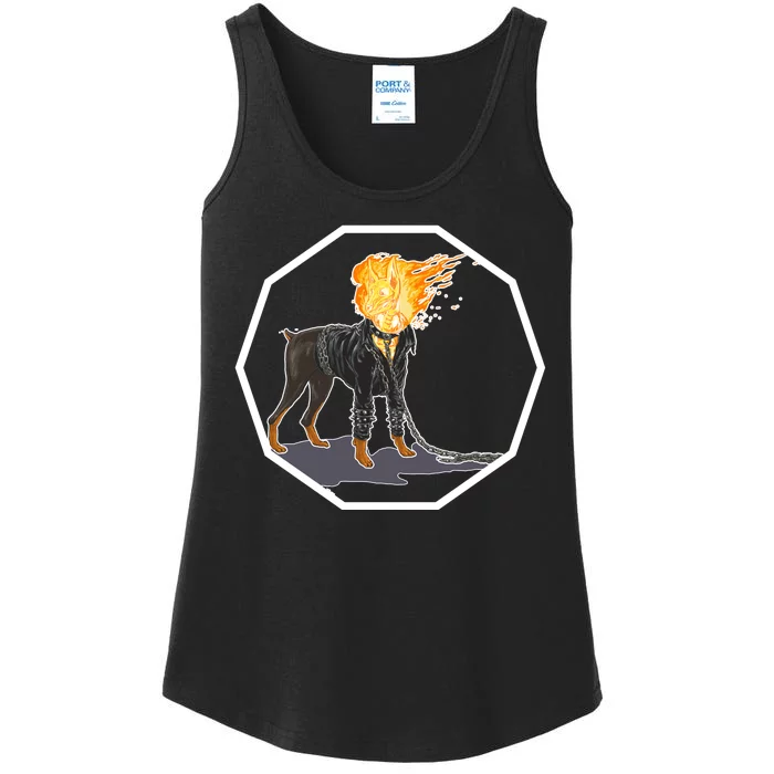 Flaming Ghost Dog On Fire Rider Doggo Ladies Essential Tank