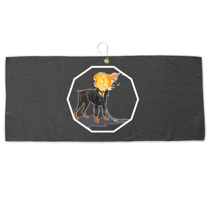 Flaming Ghost Dog On Fire Rider Doggo Large Microfiber Waffle Golf Towel