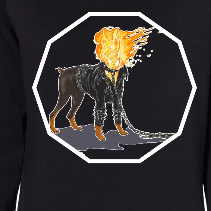 Flaming Ghost Dog On Fire Rider Doggo Womens California Wash Sweatshirt