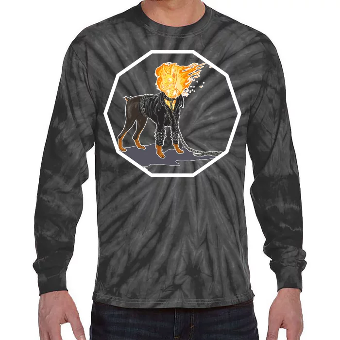 Flaming Ghost Dog On Fire Rider Doggo Tie-Dye Long Sleeve Shirt