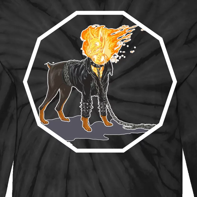 Flaming Ghost Dog On Fire Rider Doggo Tie-Dye Long Sleeve Shirt