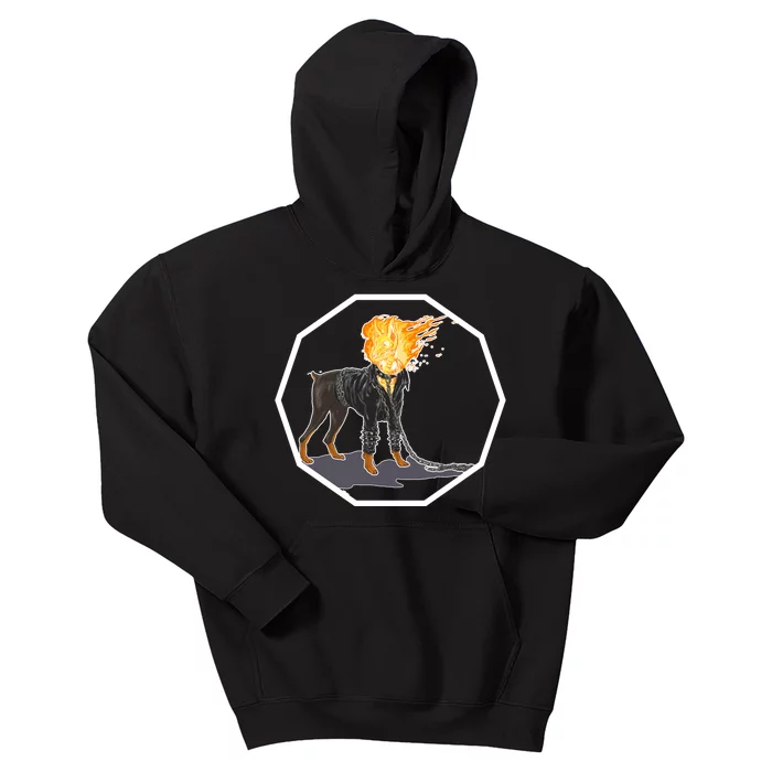 Flaming Ghost Dog On Fire Rider Doggo Kids Hoodie