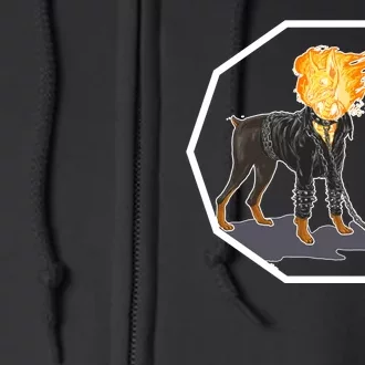 Flaming Ghost Dog On Fire Rider Doggo Full Zip Hoodie