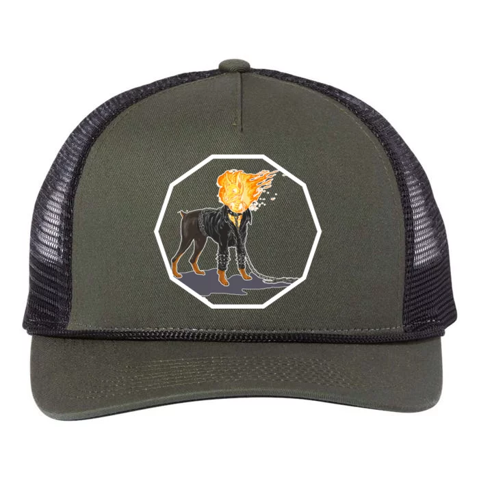 Flaming Ghost Dog On Fire Rider Doggo Retro Rope Trucker Hat Cap