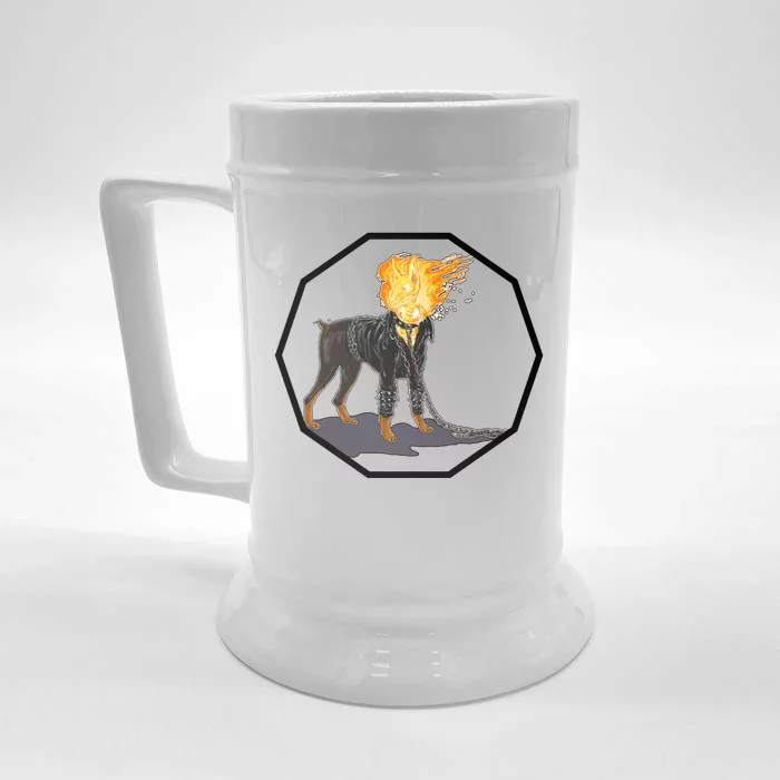 Flaming Ghost Dog On Fire Rider Doggo Front & Back Beer Stein