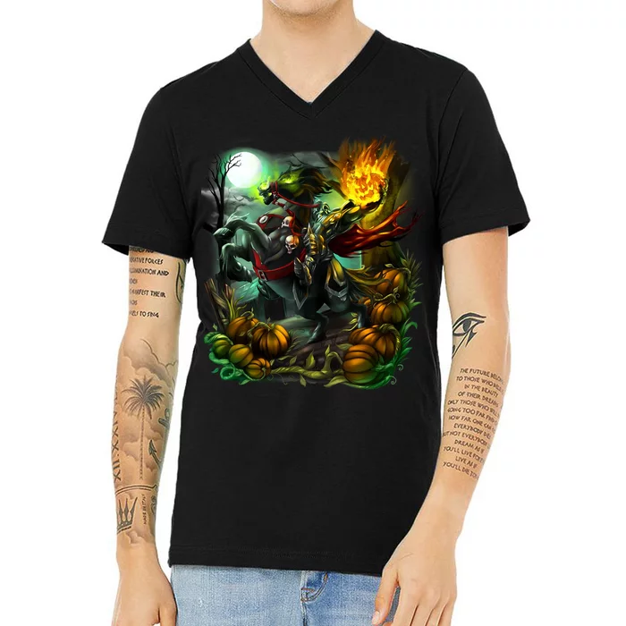 Flaming Headless Horseman V-Neck T-Shirt