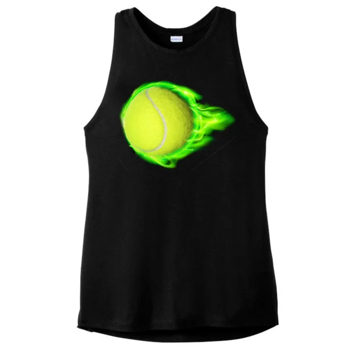 Flaming Tennis Ball Ladies Tri-Blend Wicking Tank