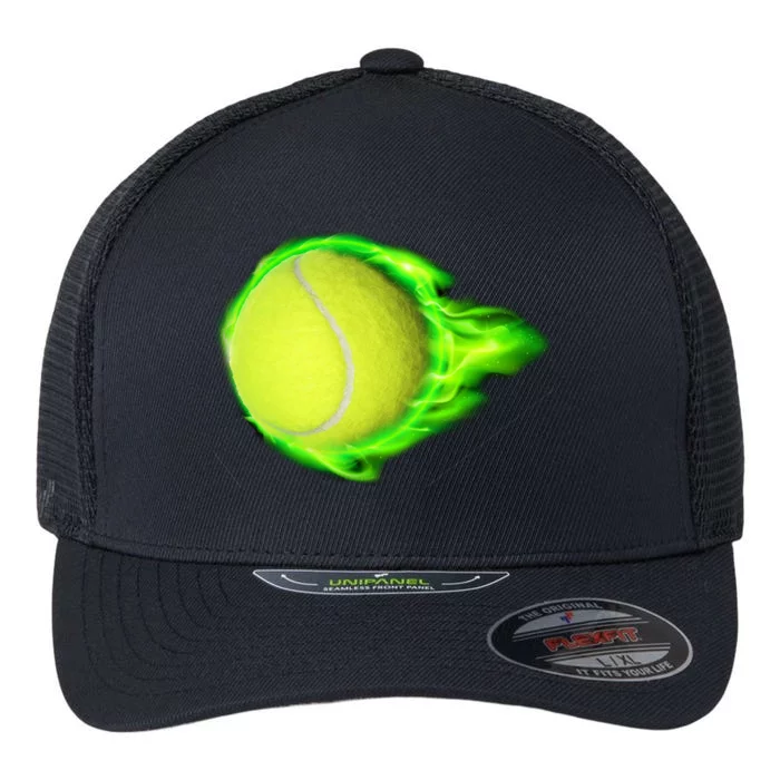 Flaming Tennis Ball Flexfit Unipanel Trucker Cap