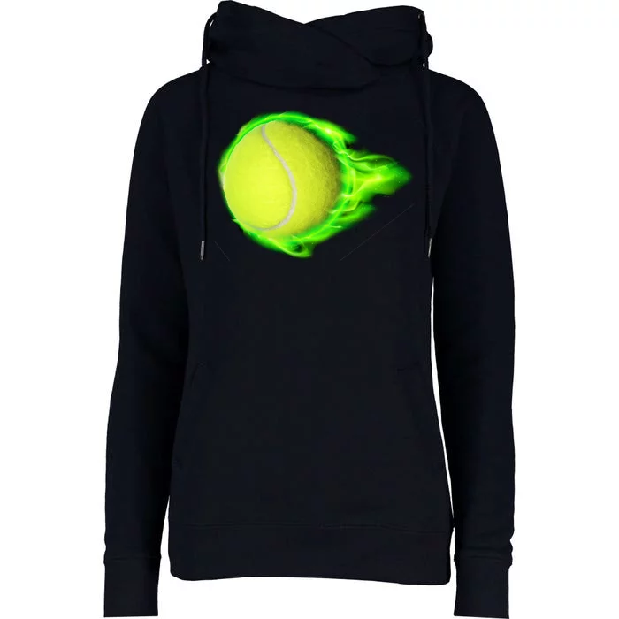 Flaming Tennis Ball Womens Funnel Neck Pullover Hood