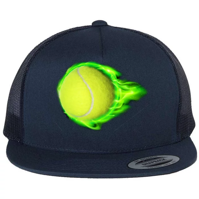 Flaming Tennis Ball Flat Bill Trucker Hat