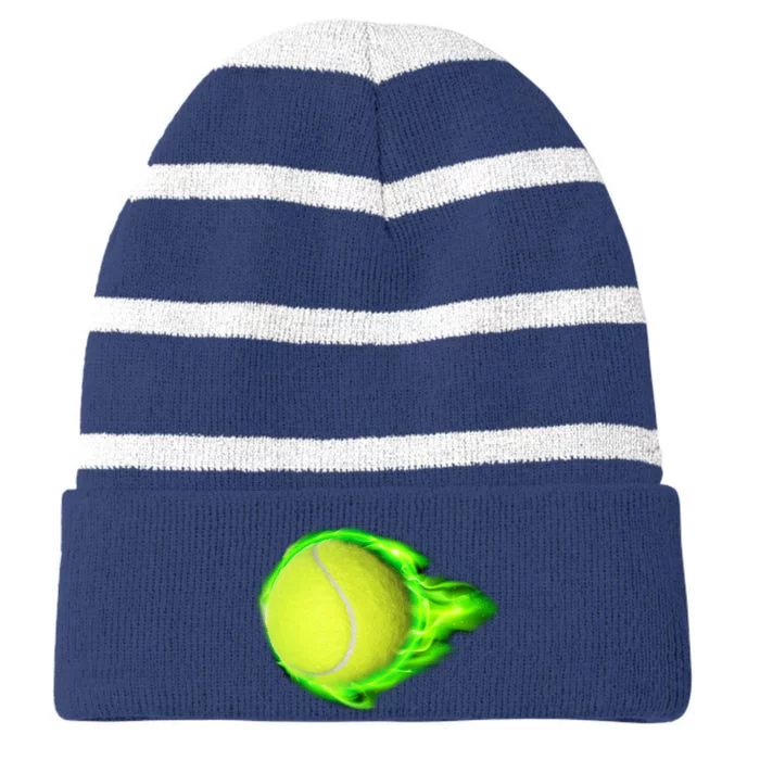 Flaming Tennis Ball Striped Beanie with Solid Band